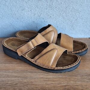 Naot Women’s US 10 EU 41 Tan Brown Leather Strappy Slide Comfort Sandals Shoes